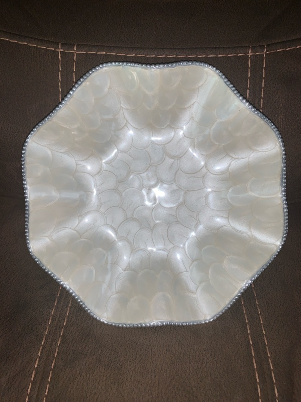 Pearlescent White Decorative Serving Bowl with Beaded Rim